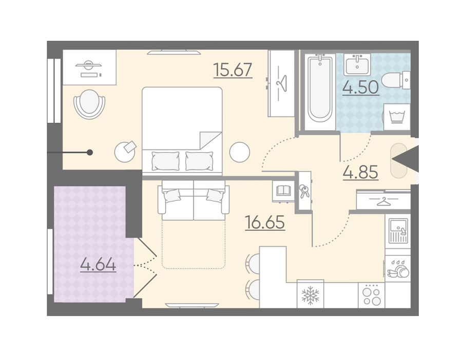 Однокомнатная квартира в : площадь 43.99 м2 , этаж: 4 – купить в Санкт-Петербурге